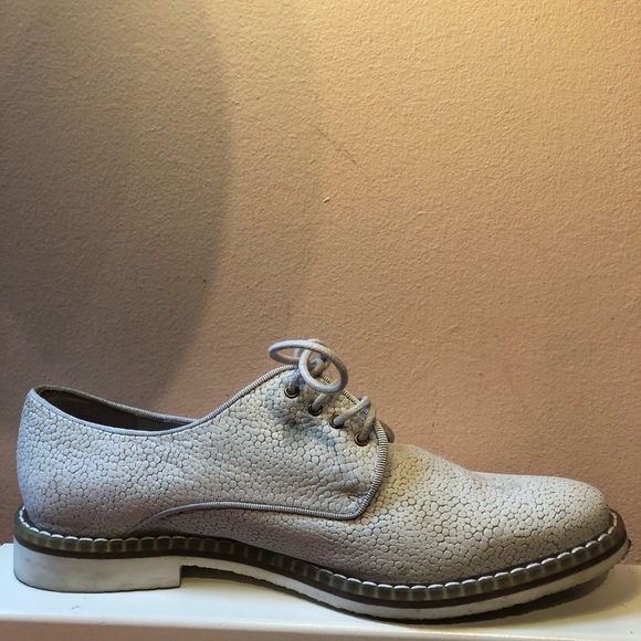MIISTA Pebbled White Grey Leather Almond Toe Oxford Loafer London Brogues - Picture 4 of 7